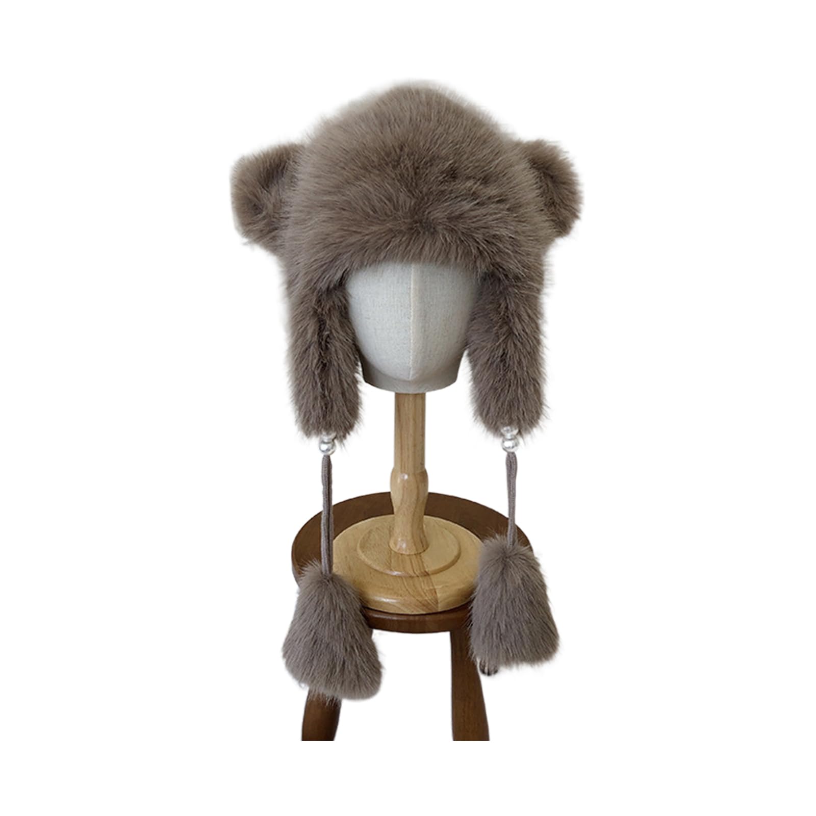 GRABAGECAN Girls Bear Ear Shape Hat Winter Student Outdoor Cycling Skiing Climbing Hat Cold Weather Keep Warm Trapper Hat Mocha
