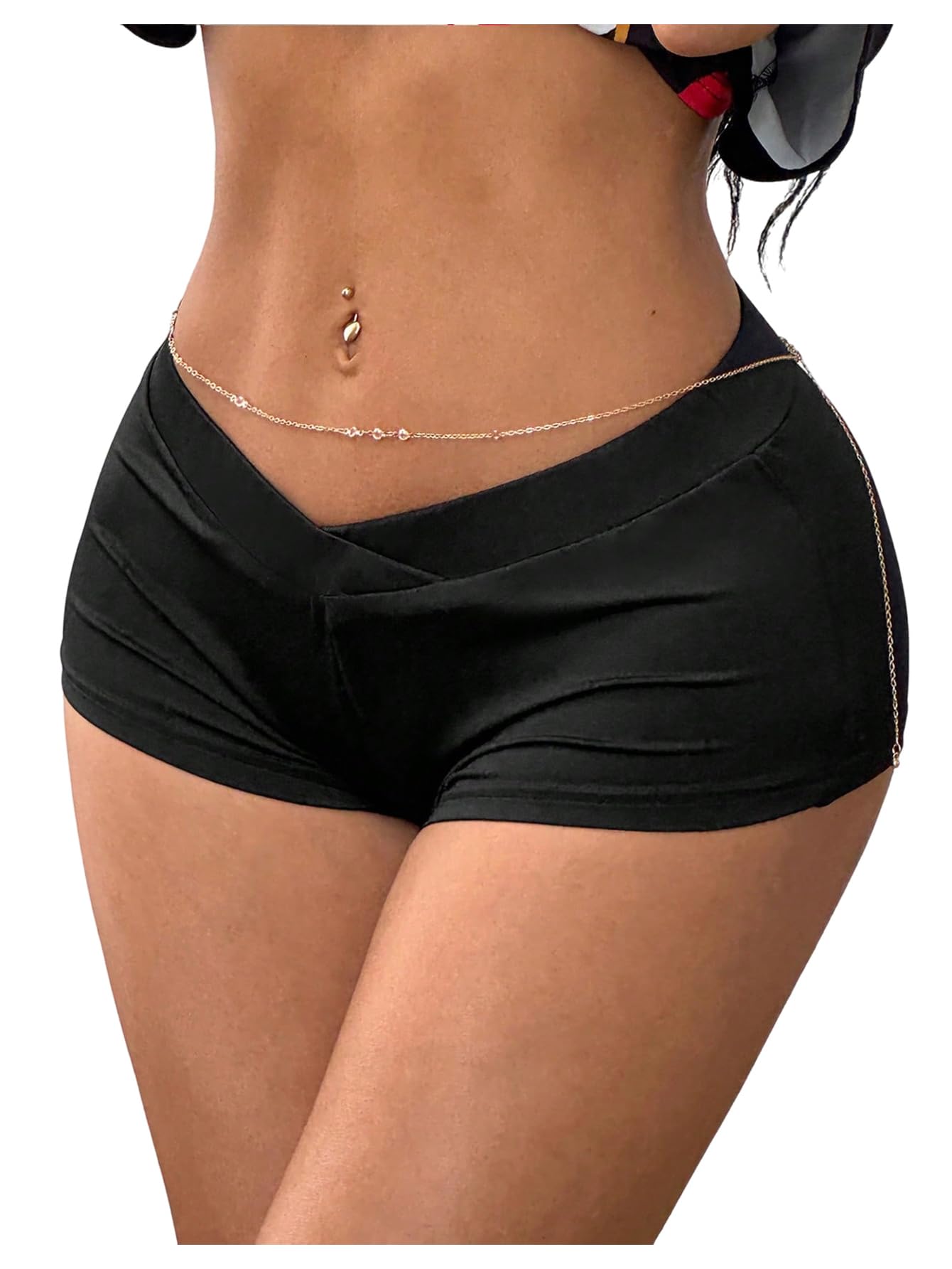 RoseSeek Women's Low Rise Micro Shorts Crossover V Waist Booty Mini Shorts