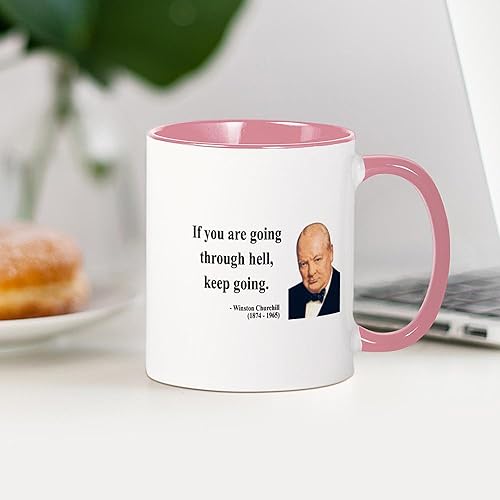Vista 24 de CafePress Winston Churchill - Taza de café de cerámica, 6 tazas, taza de té, 11 onzas Blanco,Interior blanco y negro.,White/Blue Inside,White/Navy
