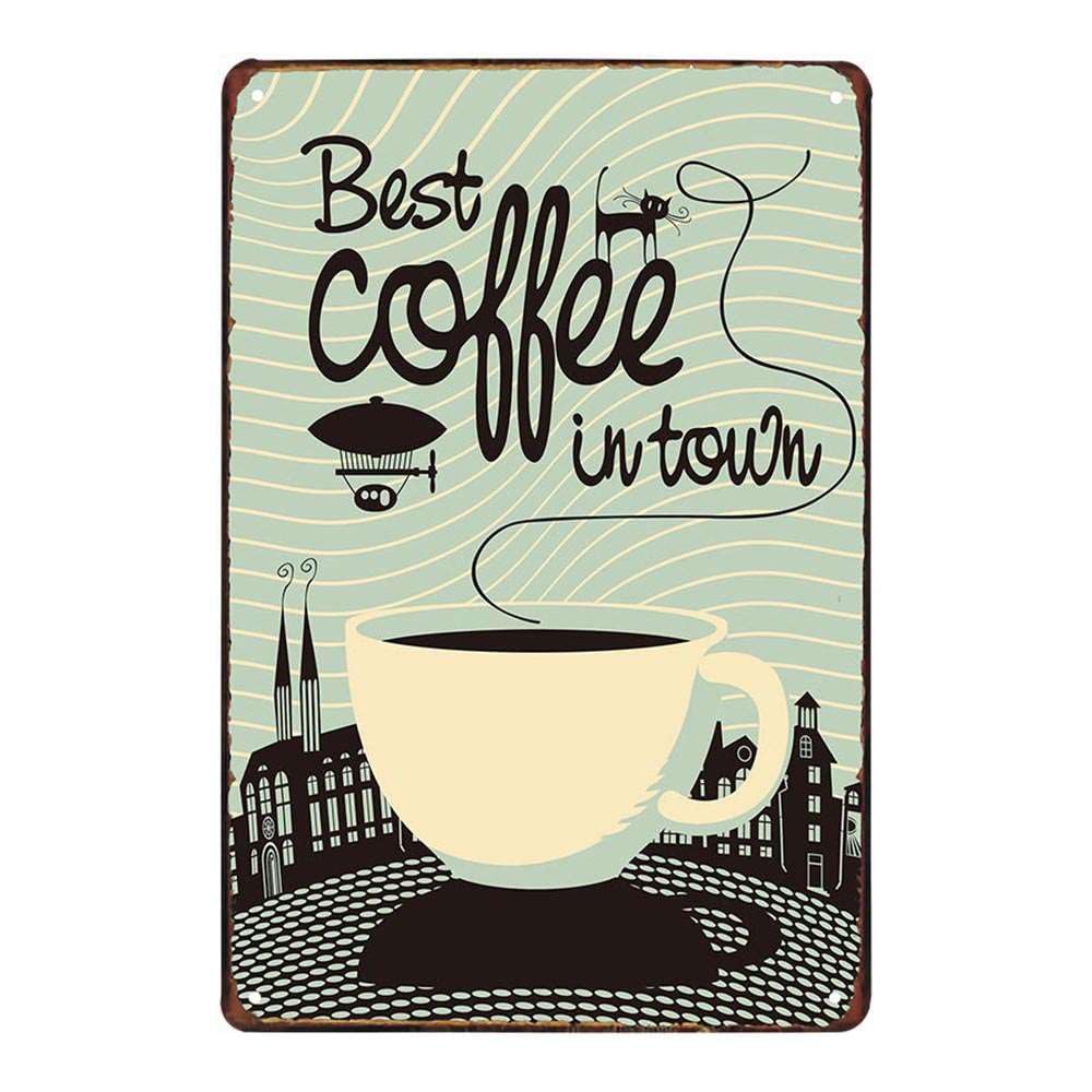 Juego de 4 placas de metal retro vintage con diseño de café