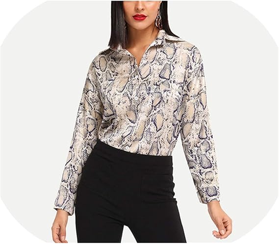 Blusa elegante con estampado de serpiente, manga larga, para ...