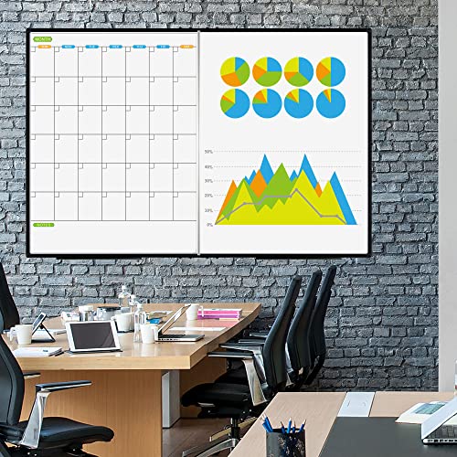 Jiloffice Magnetic Foldable Dry Erase Calendar Whiteboard Combo, 1 Month Calendar Board & White Board 60 X 40 Inch, Black Aluminum Frame Wall Mounted Board For Office Home And School #TOP4