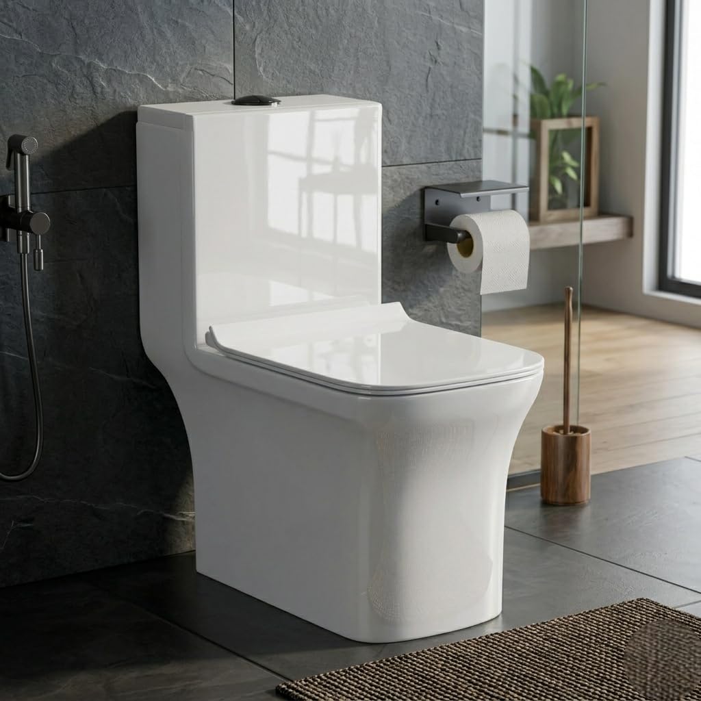 B BACKLINE Floor Mounted One Piece Ceramic Western Toilet/Commode/European Commode/Water Closet S Trap 9" Outlet Is From Floor - For Bathrooms (White 11) (7 Years Color Warranty)-image-31