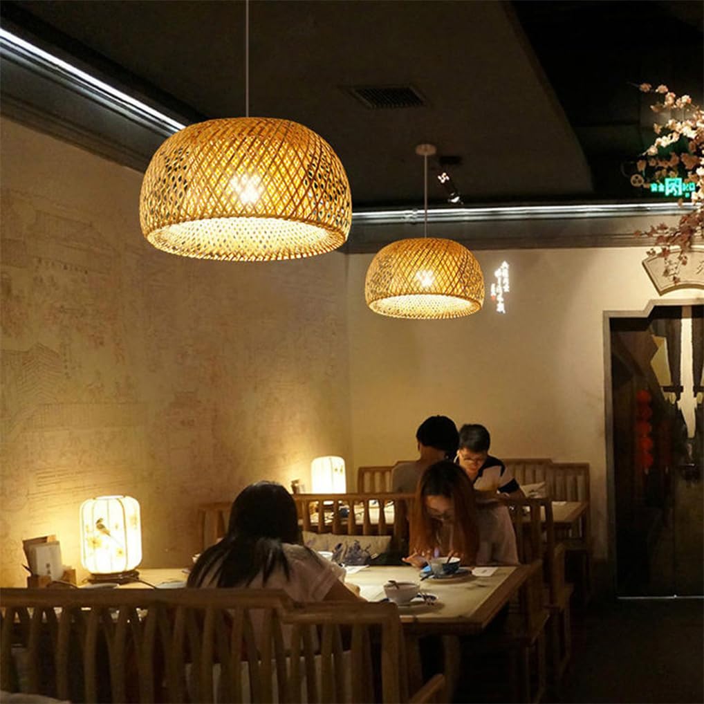 Lampada A Sospensione A Forma di Nido D'uccello da 14,9", Paralume in bambù Intrecciato Lampadario A Gabbia in Vimini Naturale Antico Intrecciato Paralume A Cestino in Stile Boho