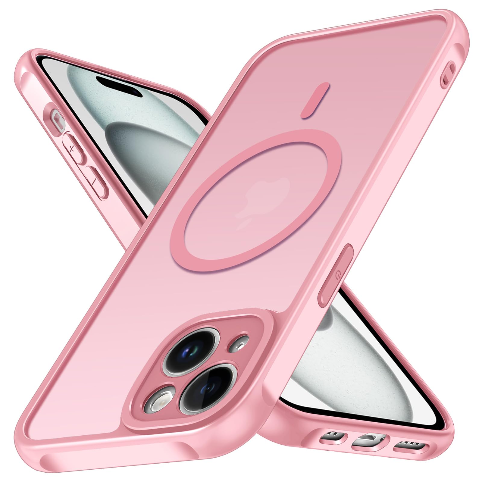 ivoler Funda Magnética para iPhone 15 Plus/iPhone 14 Plus, Compatible con MagSafe, [Protección Militar] Carcasa Protectora Antigolpes Antiarañazos Translúcida Mate Trasera Fina Case, Rosa Claro