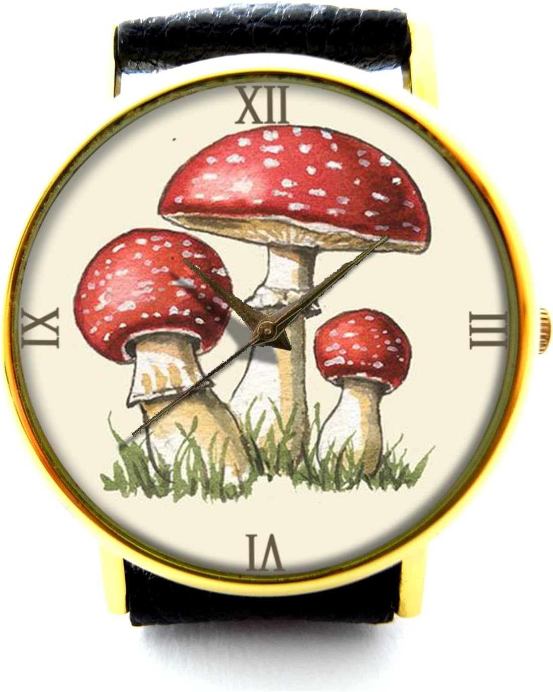 Mushroom Leather Watch, Mushroom Ladies Watch, Unisex Watch, Mushroom Jewelry P383