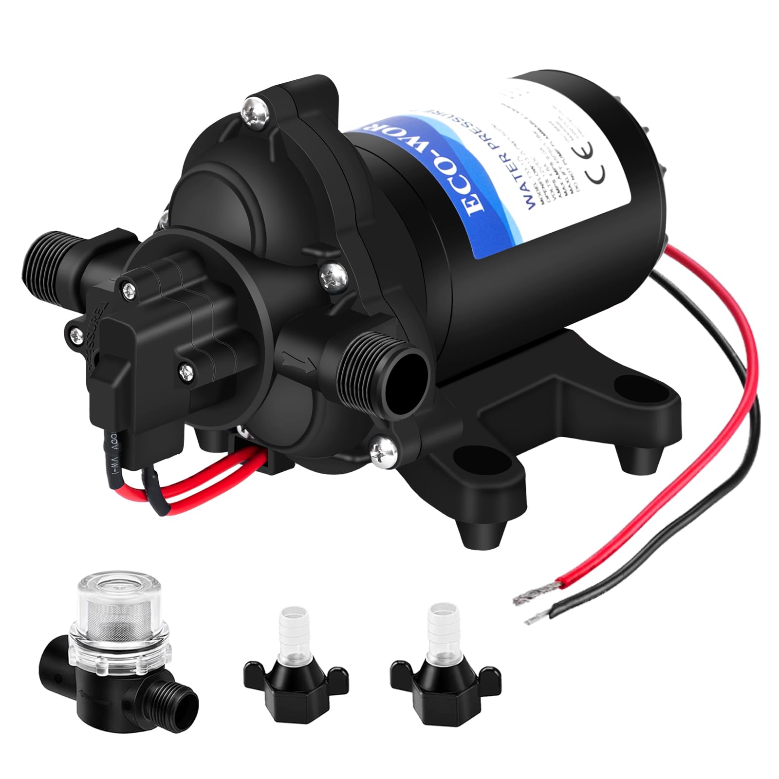 ECO-WORTHY 12V RV Water Pump 3.0GPM 45PSI Quiet Diaphragm Pressure Pump with Adjustable On-Demand Switch for Camper Off-Grid Cabin Boat Yacht Trailer Sprayer