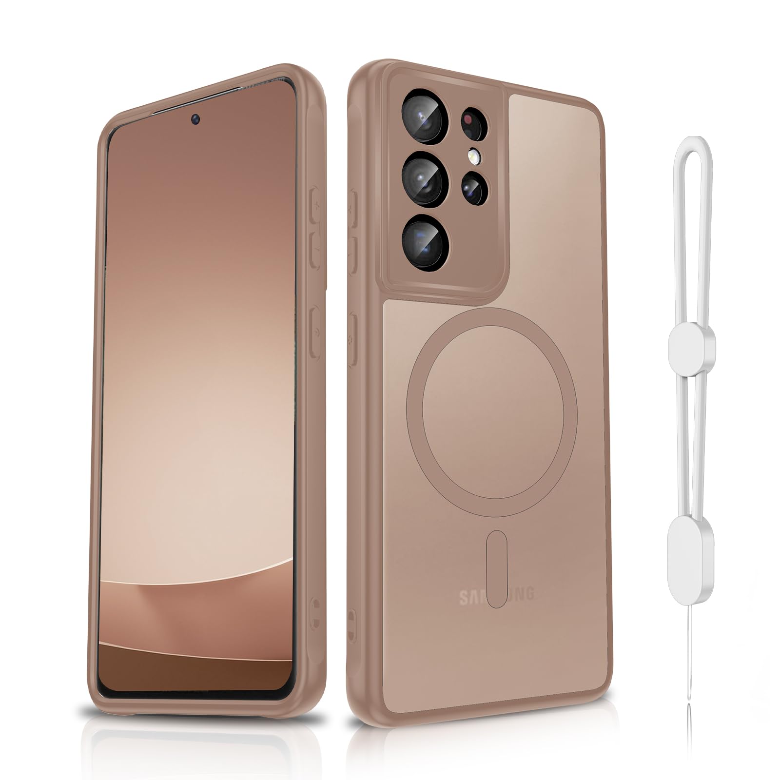 Dizn for Samsung Galaxy S21 Ultra Case:[𝐍𝐨𝐭 𝐅𝐢𝐭 𝐒𝟐𝟏],Protective Lens,with Strap,Slim Soft Touch Phone Case,Military-Grade Protective for 6.8-Inch Samsung Galaxy S21 Ultra,Brown