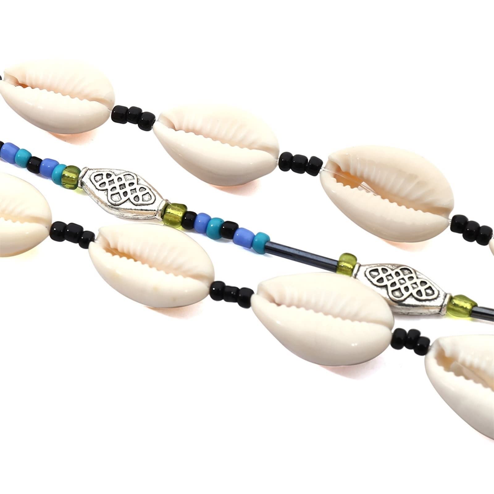Collares largos de para mujer, capa de plata de 3 conchas y cuentas, collar ajustable para fiesta, aniversario, niñas