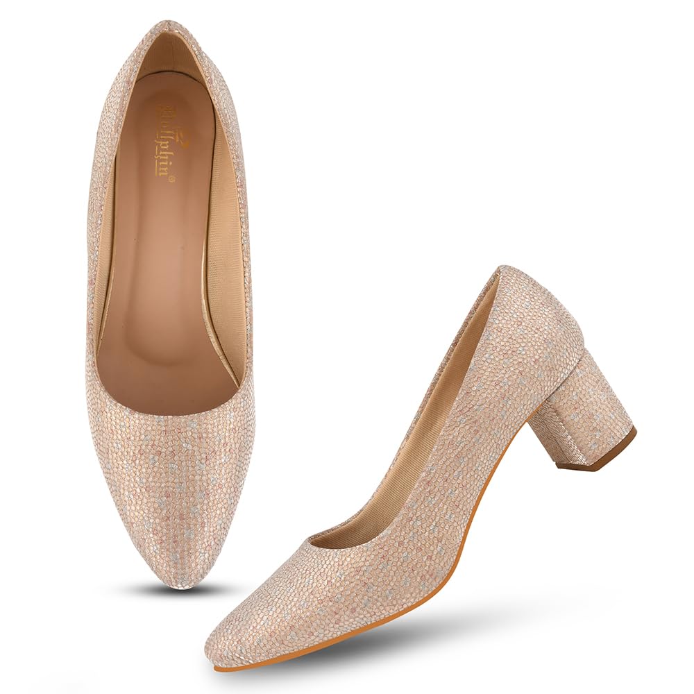 DOLLPHIN Solid Block Heel Golden Bellies for Women with Comfort Sole (B0CDGYXX2G) Amazon Price History, Amazon Price Tracker