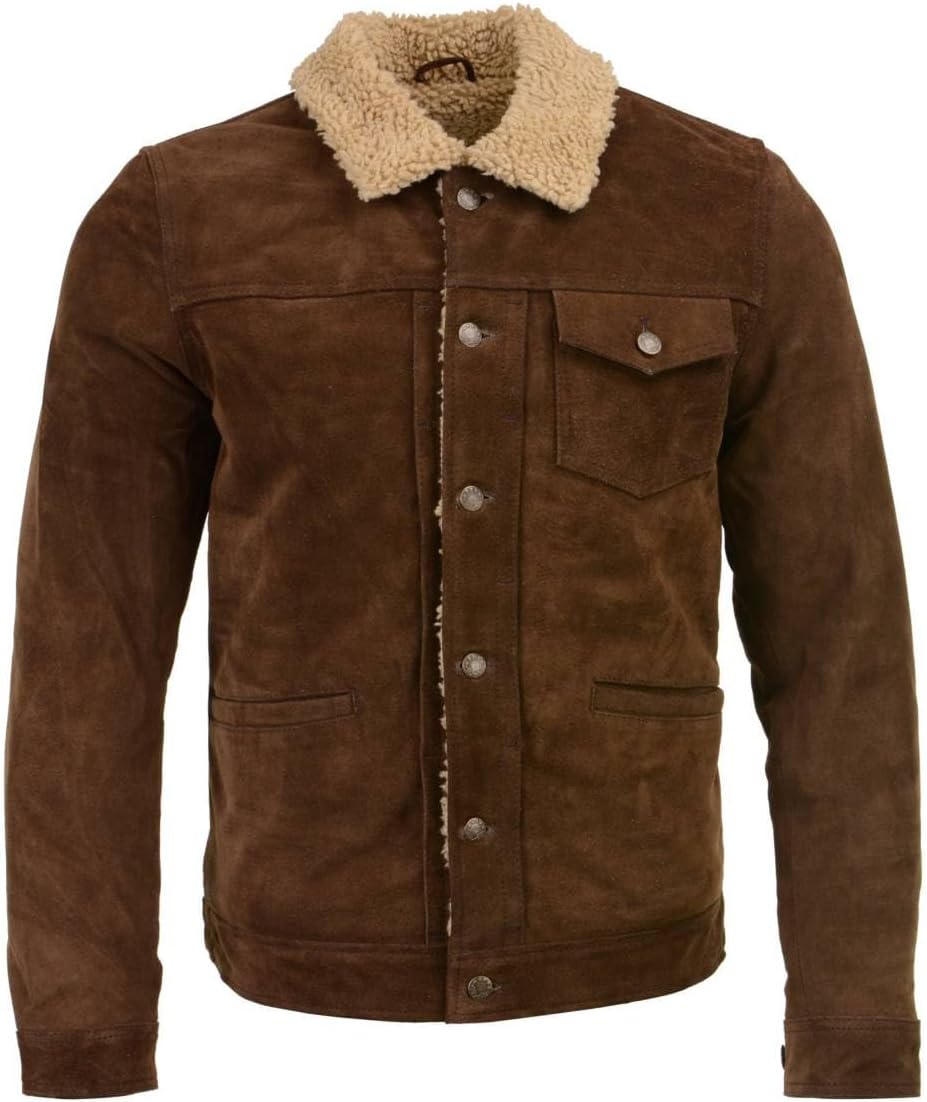 Milwaukee Leather Vintage SFM1817 Men's Brown Suede Leather Fashion Coat Jacket w/Plush Sherpa Inside Lining