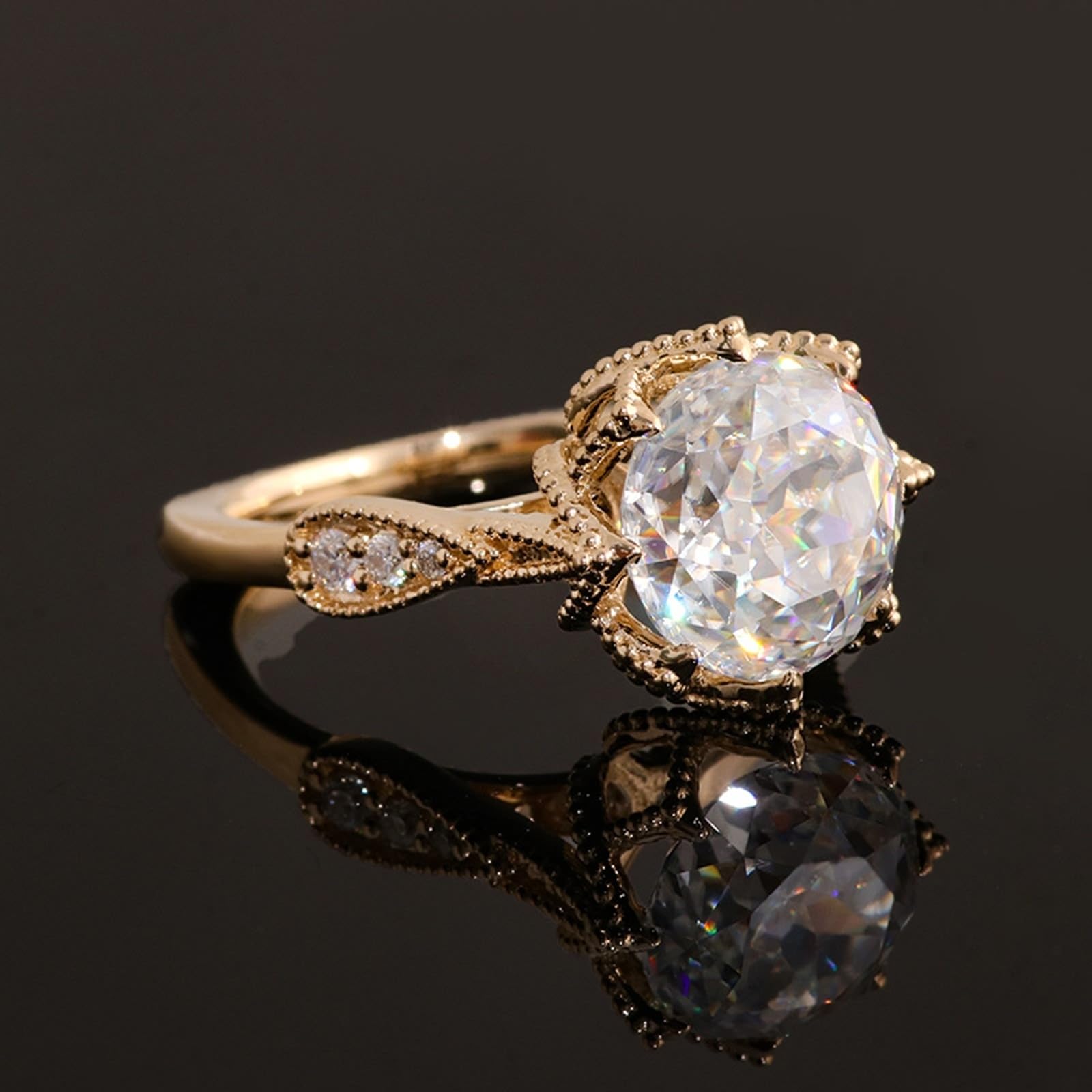 Regalo Personalizado Alianza Pareja Prima Oro 9 quilates Moissanite Flor Tamaño Señoras para Madre Cumpleaños Joyería