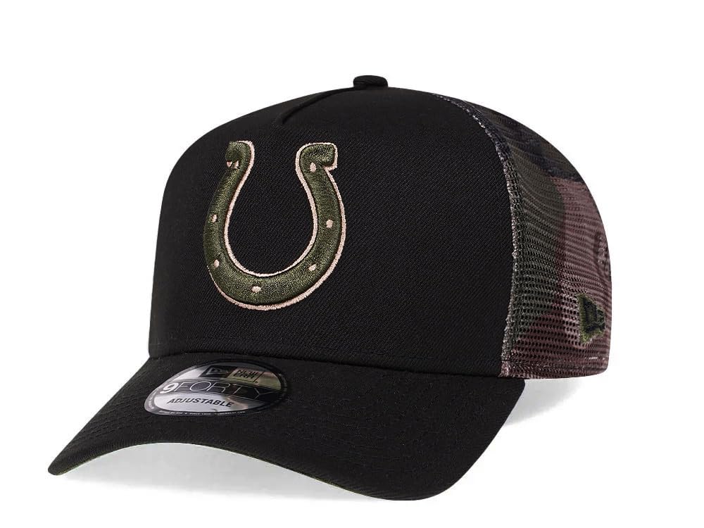 New Era Indianapolis Colts Camo 9Forty A Frame Trucker Snapback Cap, black, One Size