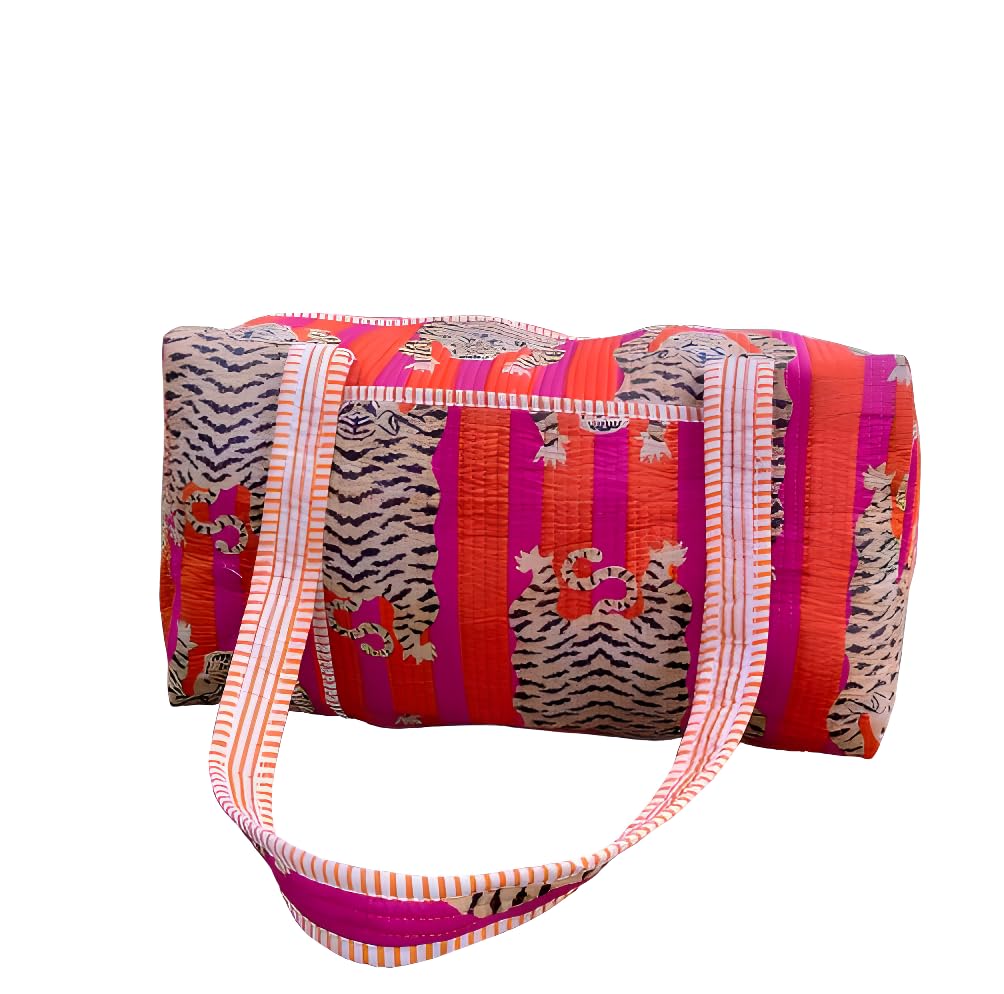 INDACORIFY Gesteppte Tragetasche | Große Shopper-Tasche mit Seidendruck für Damen | Indische handgefertigte Tasche mit verschiedenen Drucken und Reißverschluss