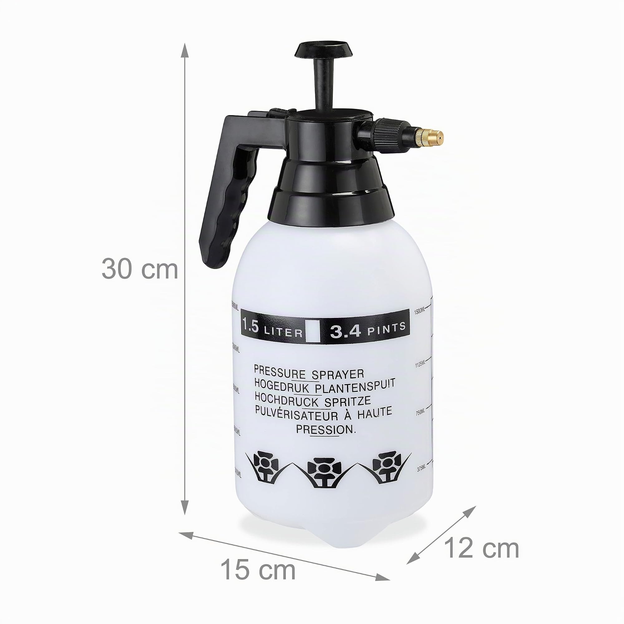 Relaxdays Pumpsprühflasche, einstellbare Messingdüse, Pflanzen Bewässerung, Schädlingsbekämpfung, 1,5 l Sprüher, schwarz | Pflanzen Bewässerung, Schädlingsbekämpfung, 10 x 1,5 l Sprüher