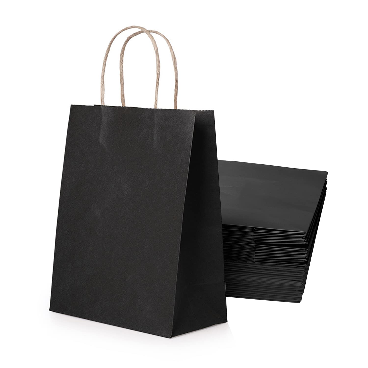 30 Stück schwarze Papier-Geschenktüten, 21 x 11 x 27 cm, Geschenktüten, mittlere Größe, Kraftpapiertüten mit Griffen, Großpackung für Hochzeit, Party, Geschenktüten, Krafttüten,