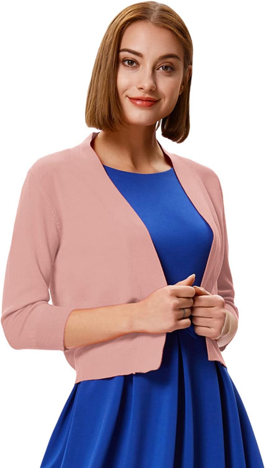 GRACE KARIN Women Cardigan Sweaters Lightweight Knit Cropped Cardigans Trendy 3/4 Sleeve Shrug Bolero S-3XL - Image 2