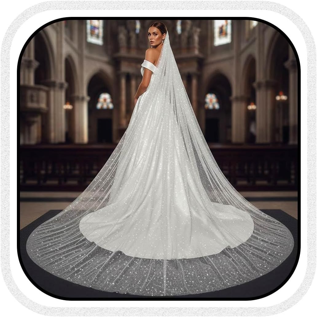 Unsutuo Wedding Veil Comb Bridal Cathedral Veil 1 Tier Drop Veil Wedding Hair Comb for Brides, 118 Inches