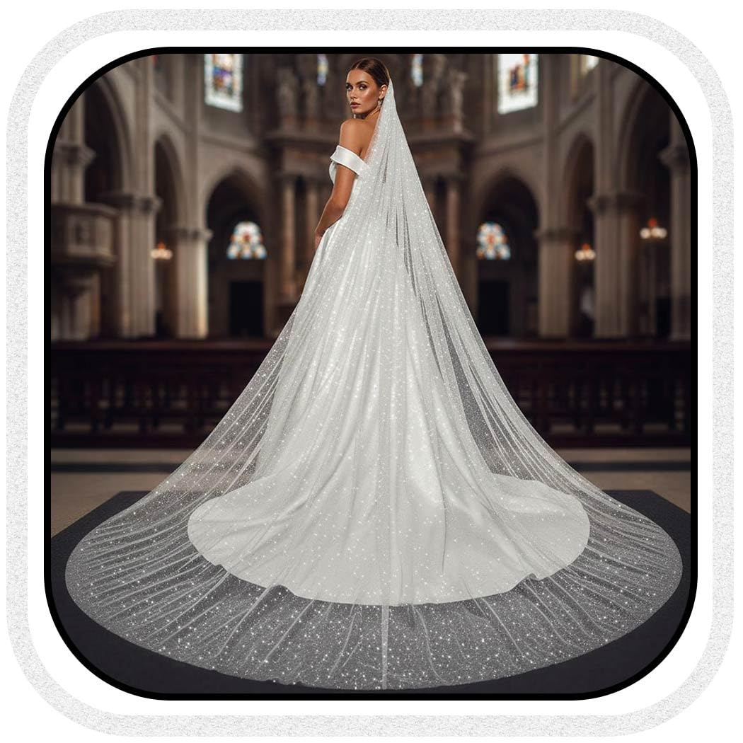 Wedding Veil Comb Bridal Cathedral Veil 1 Tier Drop Veil Wedding Hair Comb for Brides, 118 Inches