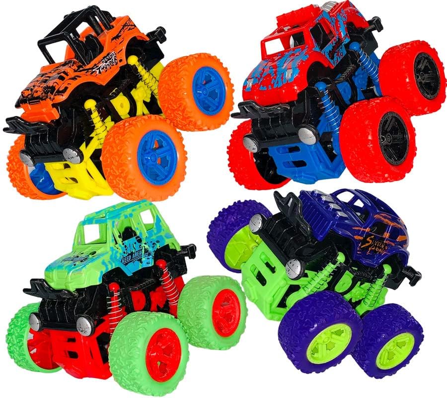 DEOXY Monster Truck Toy Cars Friction Powered Vehicles, 360 Degree Stunt 4wd Cars Push go Truck Toys for Toddler Kids Toys (Pack of 4) (B0CH8K3XJ6) Amazon Price History, Amazon Price Tracker