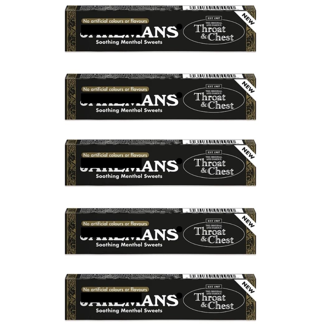 Throat & Chest Soothing Menthol Sweets Lozenges - Pack of 5 x 41g Bars