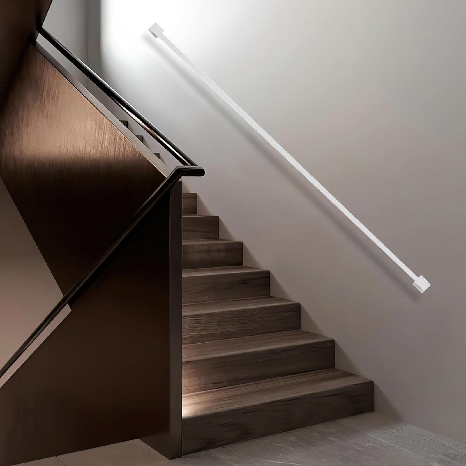 180cm Weiß Treppenrohr-Handlauf,Wand-zu-Wand-Haltegriff für ältere Kinder, Weiß Schmiedeeisen-Handlauf,Antirutsch-Treppenhandlauf - für den Innen- und Außenbe