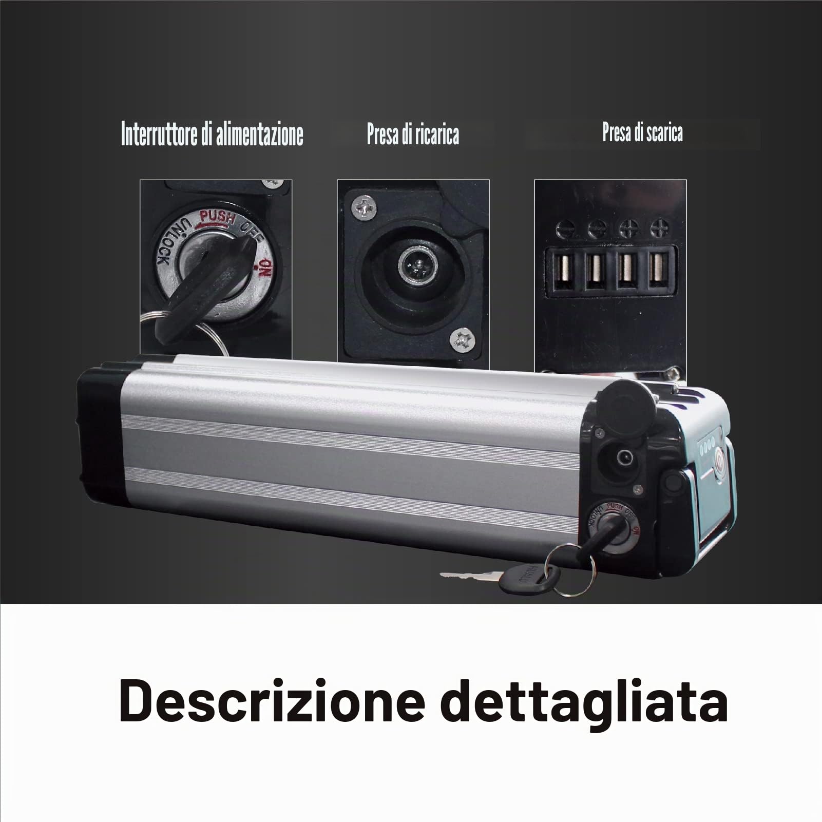 Con caricabatteria 24V 9Ah e-bike batteria Li-Ion bici elettrica forma whitebait per Phylion, MiFa, Rex, Prophete (24V9Ah)