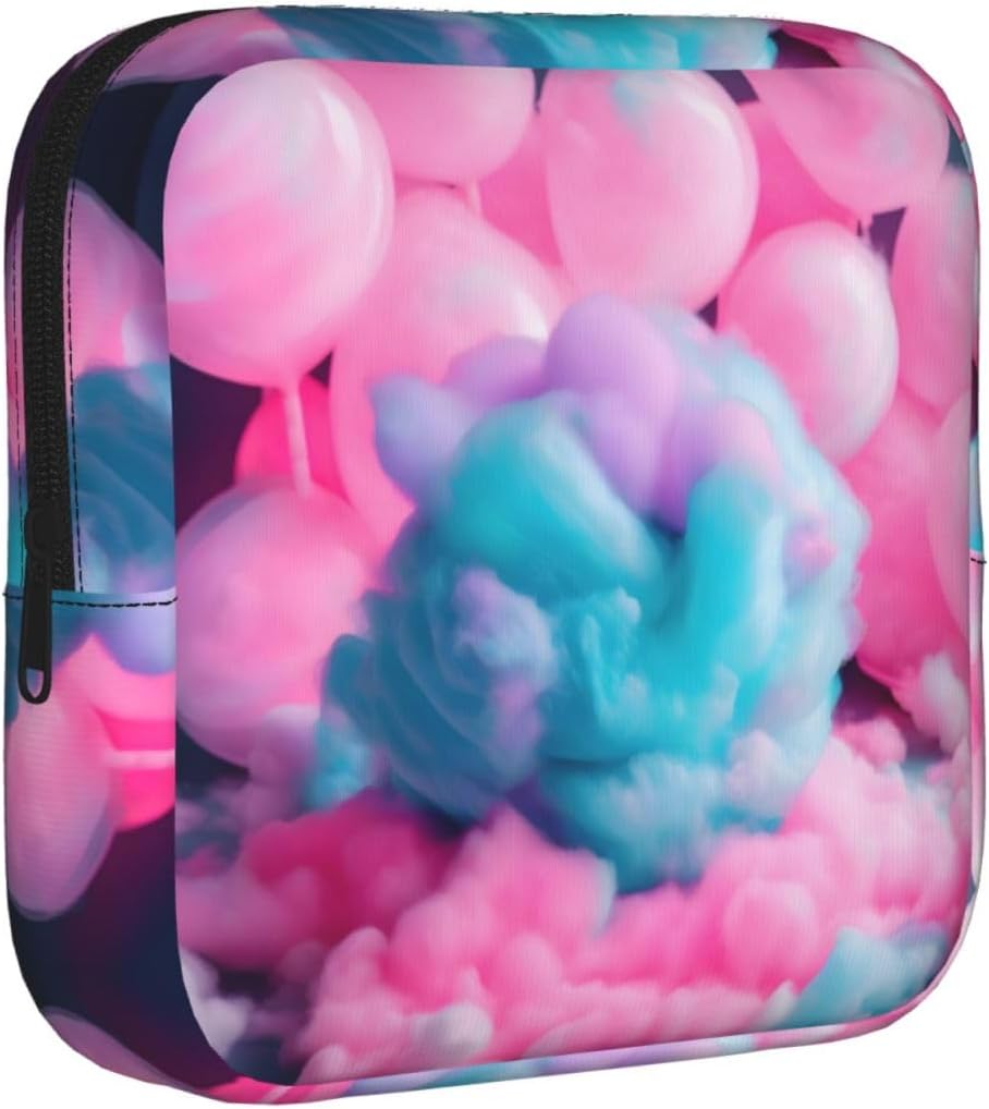 Pink Cotton Candy Print Women Period Bag Sanitary Pouch Portable Pad Pouch Tampon Holder Small Zipper Pouch Storage Bag