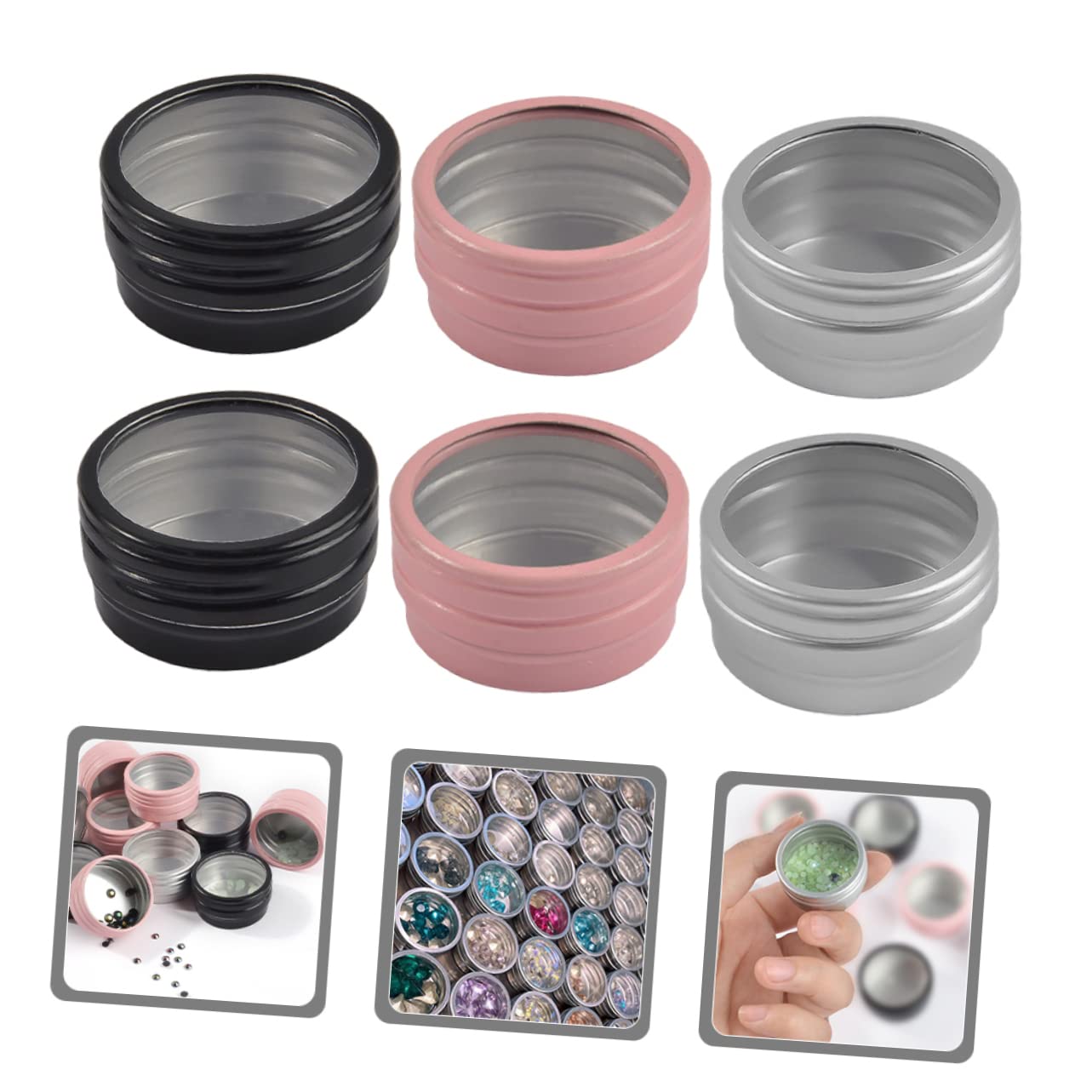 TOVINANNA Mini Beads Storage Boxes 6pcs Aluminum Nail Charms Container Craft Storage Organizer for Women