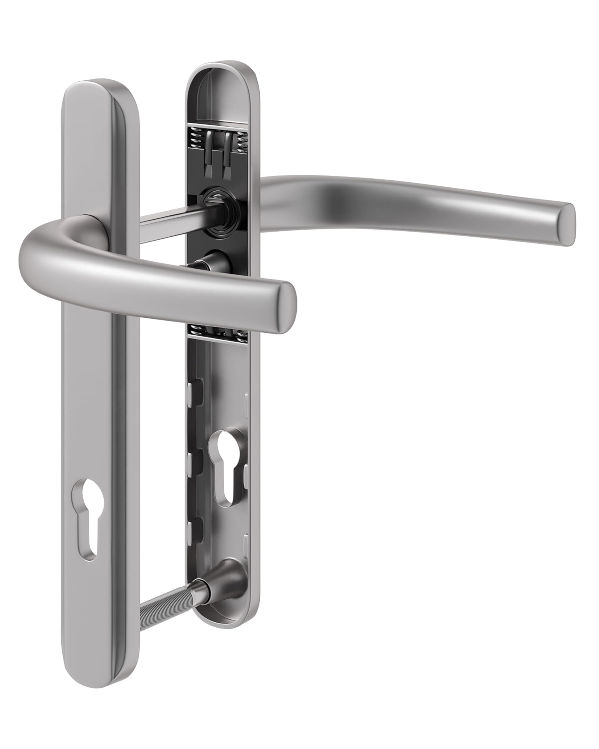 IRONWORX Enigma - Set di maniglie per porta in UPVC, 92 mm, con centro vite da 122 mm, cromato satinato, universale, per porte in uPVC, composito e legno, ricambio per maniglia esterna per porta