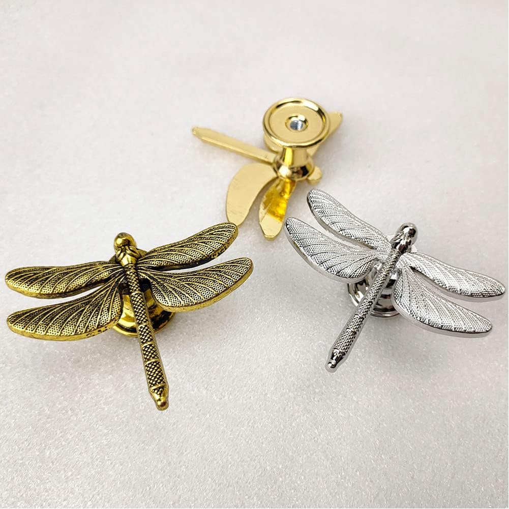 Dragonfly Drawer Knobs Modern Dresser Pulls for Closet Cabinet Cupboard Wardrobe Furniture Door Pulls Home Kitchen Hardware Decoration 6 Pieces (Ancient Gold)