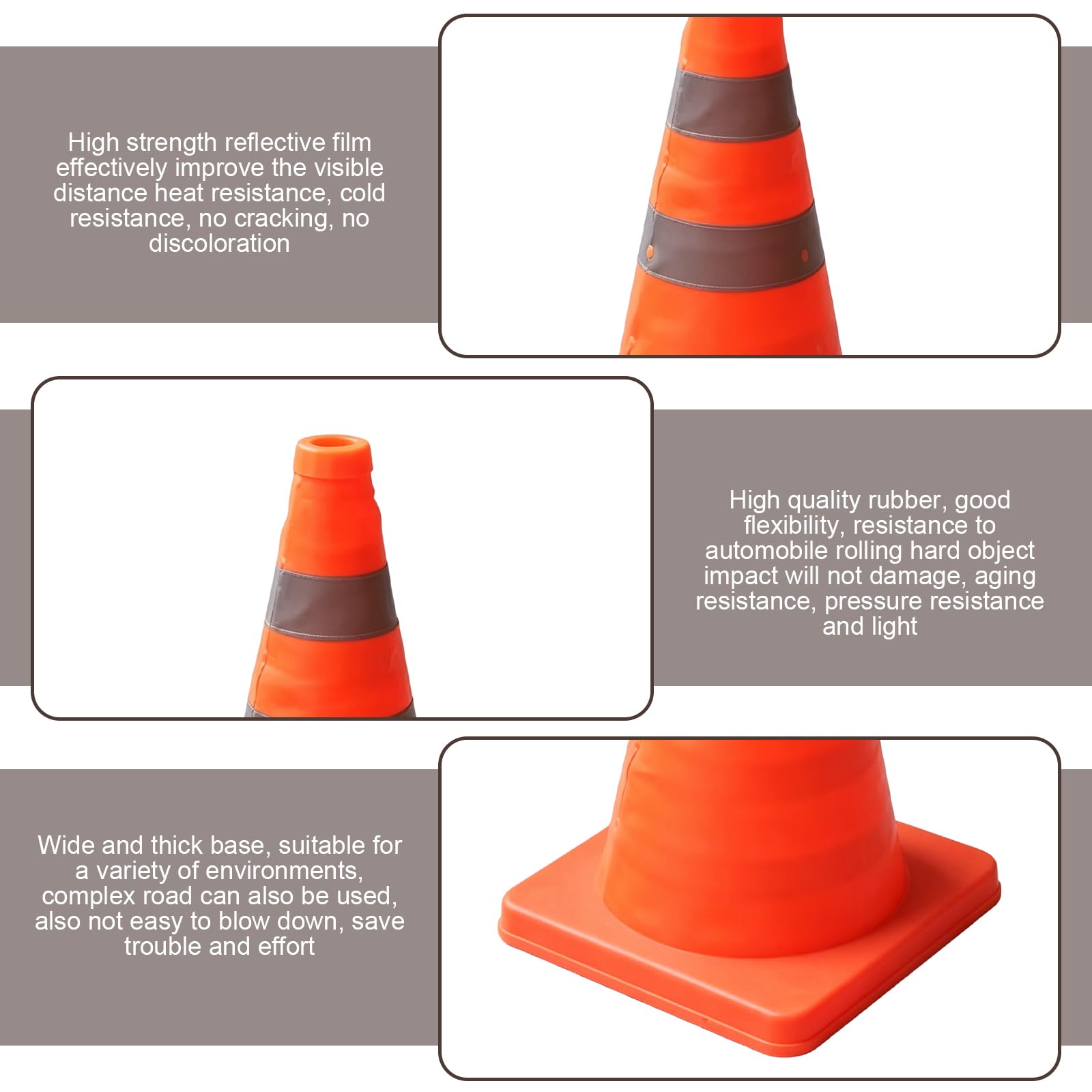 Lot de 4 Cone de Signalisation Pliable, 45 cm Plot de Chantier avec Bandes Réfléchissantes Pop up Cones De Sécurité pour Travaux Régulation du Trafic Parking Signalisation Routière avec Sa