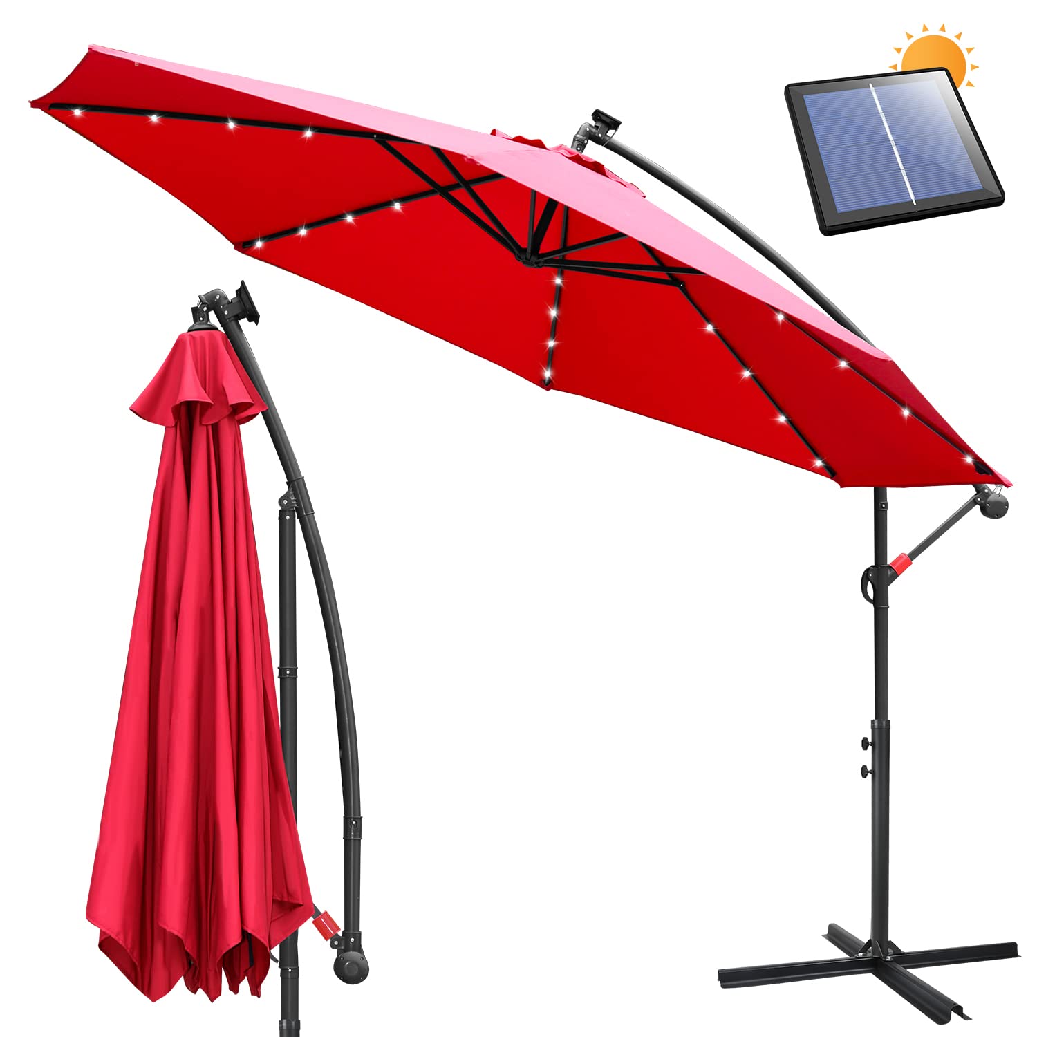 Ansobea 350/300CM Sombrilla terraza exterior con Solar LED, Sombrillas jardin grandes protección UV, Parasoles de jardin con soporte, Sombrilla de Jardin, Terraza