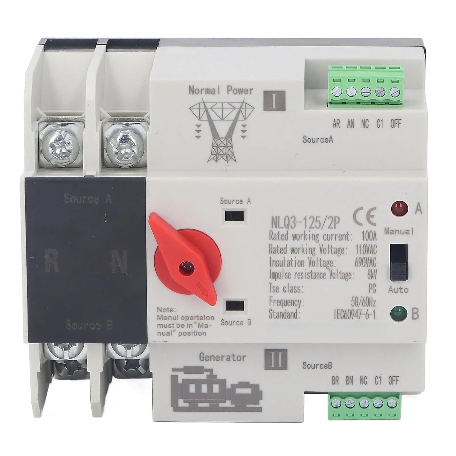 AC110V Dual Power Transfer Switch 100A Millisecond Response Speed Ensure Continuance Dual Power Switch