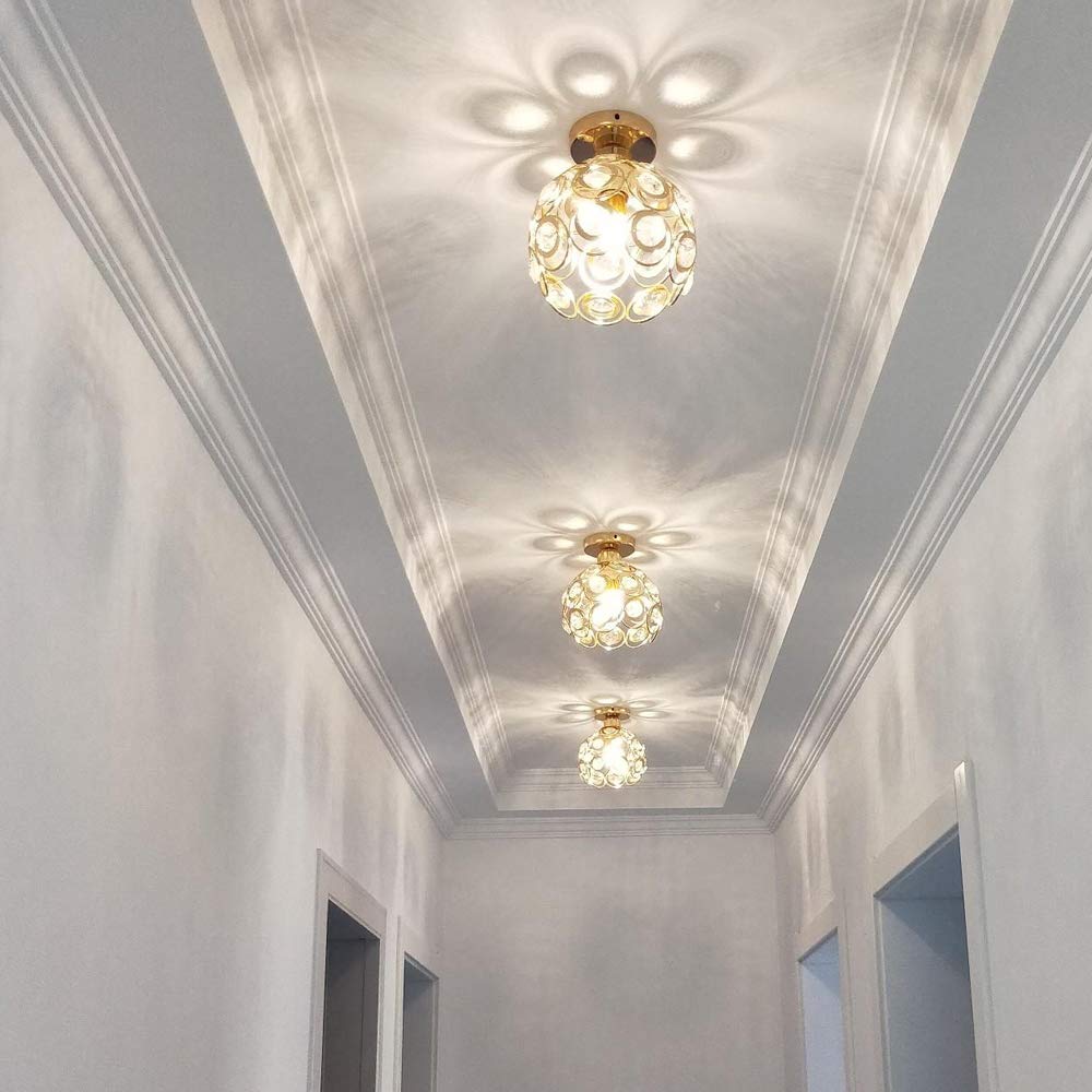 iDEGU Zestaw 2 nowoczesnych lamp sufitowych z kryształu i metalu, przemysłowa lampa wisząca E27, abażur, podświetlenie do sypialni, wejścia do korytarza, 20 cm (złoty)