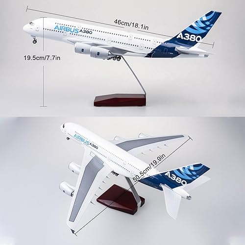 Miniatura 7 de Modelo de avión a escala 1160 de 18.1 pulgadas, modelo de prototipo Airbus A380, modelo Jet Plane Collectibles de resina con ruedas fundido a