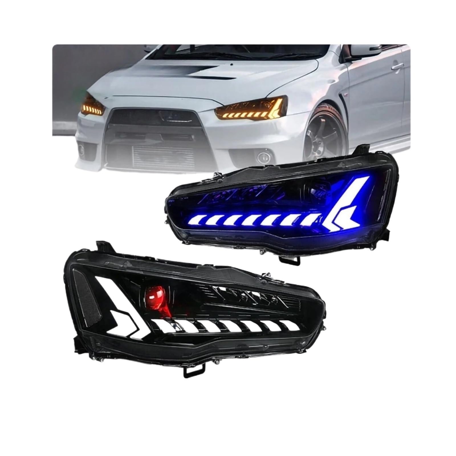 XUHRJOHI Car Styling Car Headlight Assembly Compatible For MITSUBISHI GRAND LANCER EVO-X 2008-2018 LED Head Lamp Car Tuning Light Parts Plug(Left-hand Driving)
