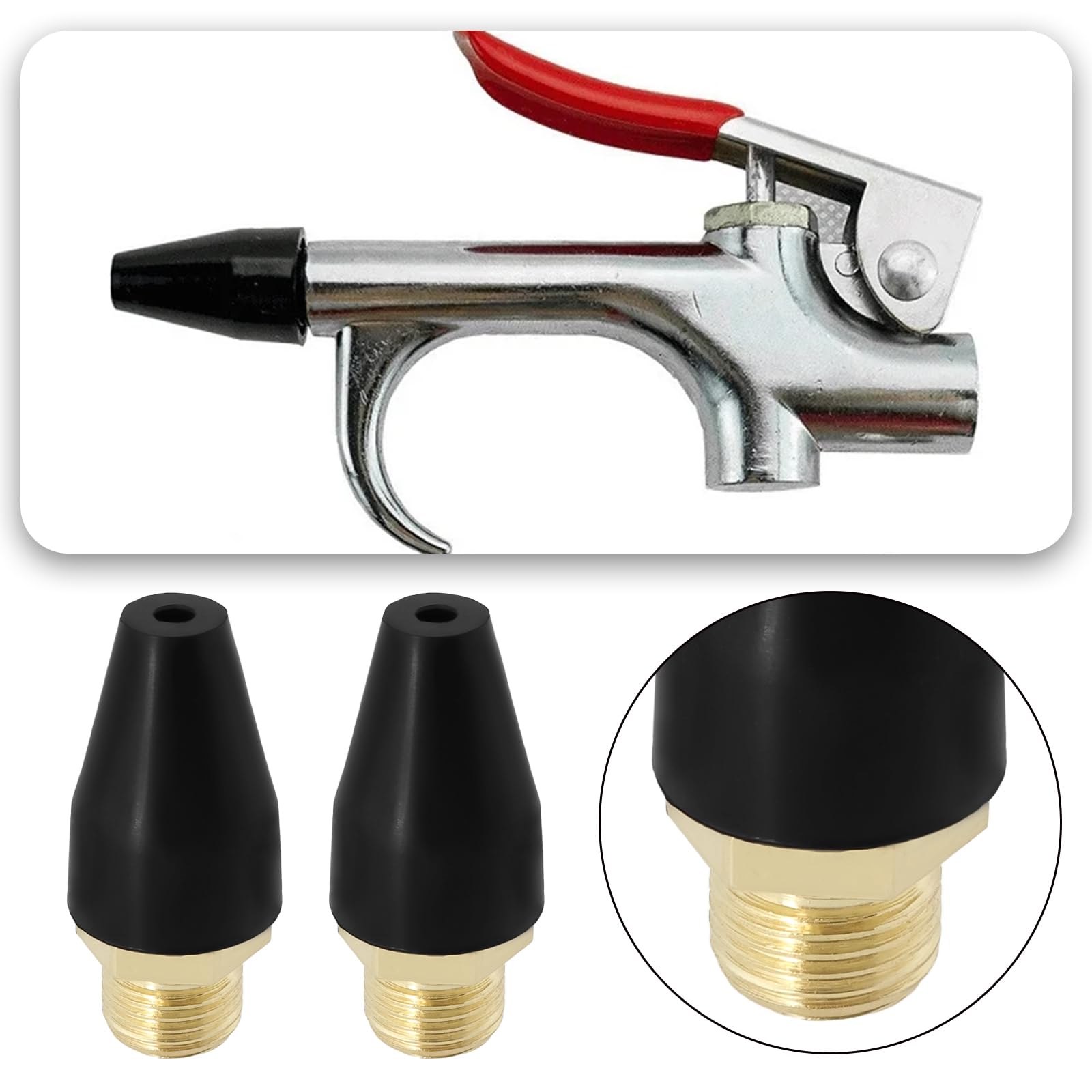 The Lord of the Tools 10 Stück Luftdüsenspitze Gummispitze für Blaspistole 1/8 Zoll NPSM Männliche Luftdüse Legierung Schwarze Gummispitze für Luftblaspistolen Werkzeug Druckluftwerkzeugteile