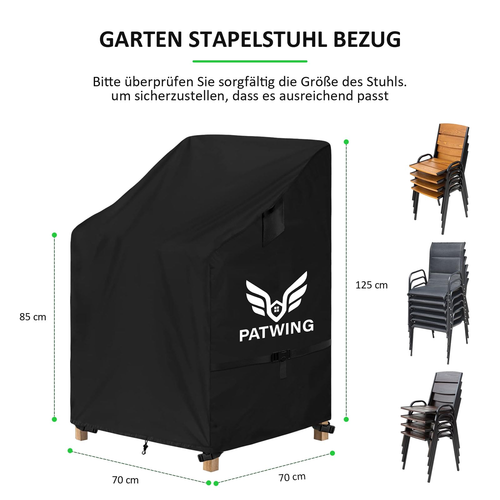 Copri Sedie Esterno, 600D Oxford Copertura per sedie da giardin, Impermeabile anti-UV, Mobili Da Giardino Coprisedie da Esterno, per sedie da giardino e balcone impilabili (70x70x85/125cm)
