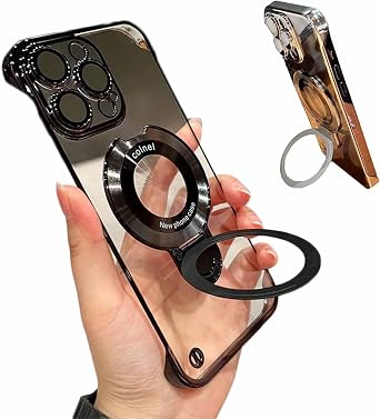 Frameless Magnetic for iPhone Case with Invisible Ring Stand, Frameless Magnetic for iPhone Case, for iPhone 11 12 13 14 Pro Max Black,for iPhone 13PROMAX