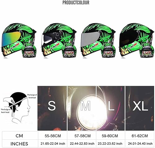 Miniatura 2 de Casco de Motocicleta de Cara Completa Aprobado por DOT Casco de Motocicleta Ciclomotor Bicicleta de Calle Carreras Casco de Choque, Hombres y Mujeres