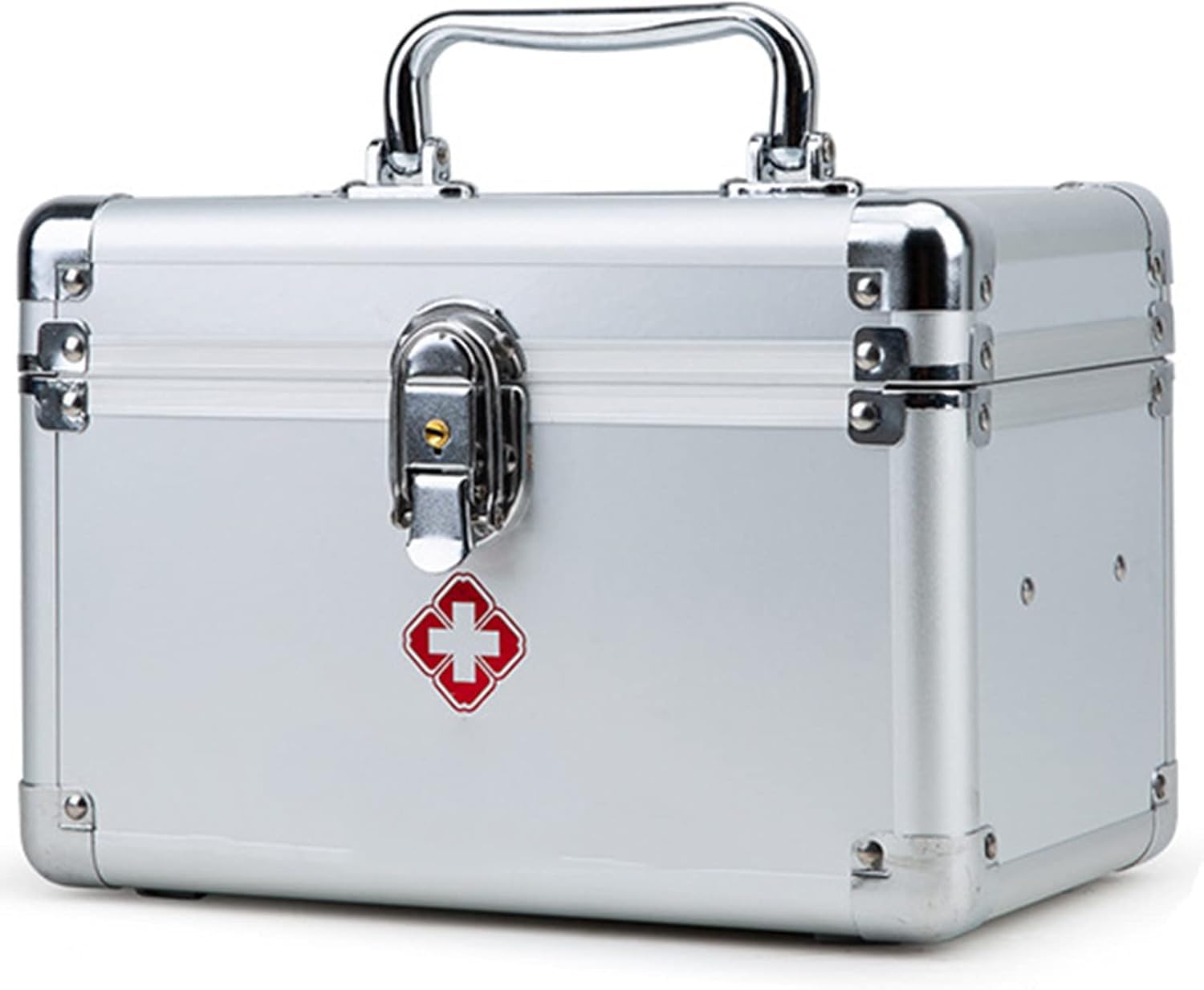 Caja De Bloqueo De Gran Capacidad, Botiquín De Primeros Auxilios, Caja Médica De Aleación De Aluminio con Cerradura, Estuche para Medicamentos, Caja De Almacenamiento De M, Silver, 10inch