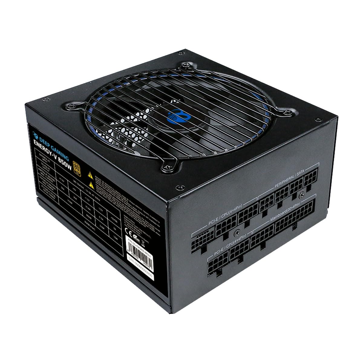 Deep Gaming Energy-V Zasilacz 850W 80 Plus Gold, złącze PCIe 5.0 600W, Full modułowy, ATX3.0, kable płaskie, cichy wentylator 120mm. Kolor czarny