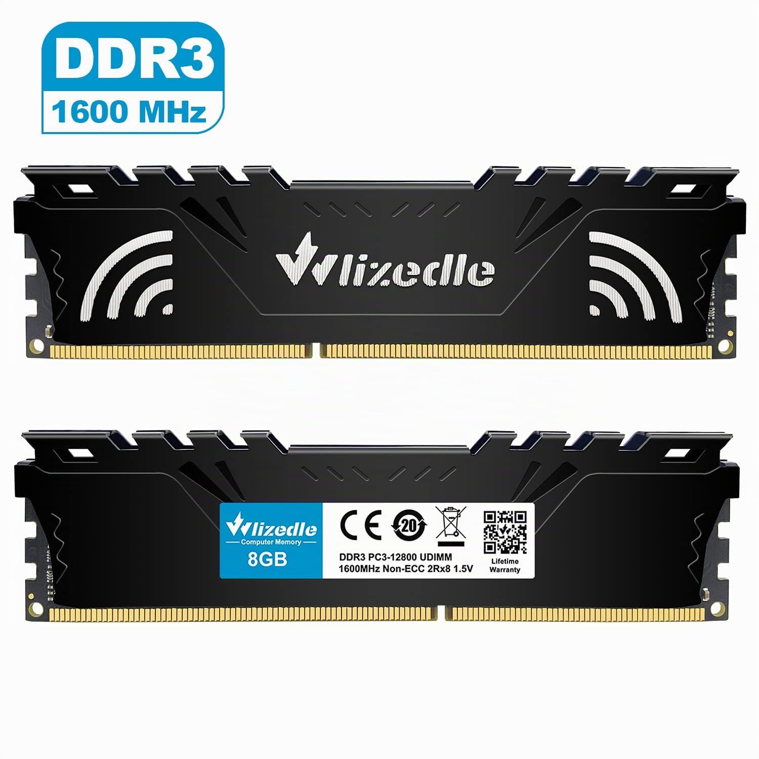 DDR3 Desktop Memory RAM 16GB Kit (2x8GB) 1600MHz CL11 UDIMM, PC Arbeitsspeicher PC3-12800 240-Pin 1,5V Non-ECC 2Rx8 Computer Speicher Upgrade für Rechner, Schwarz