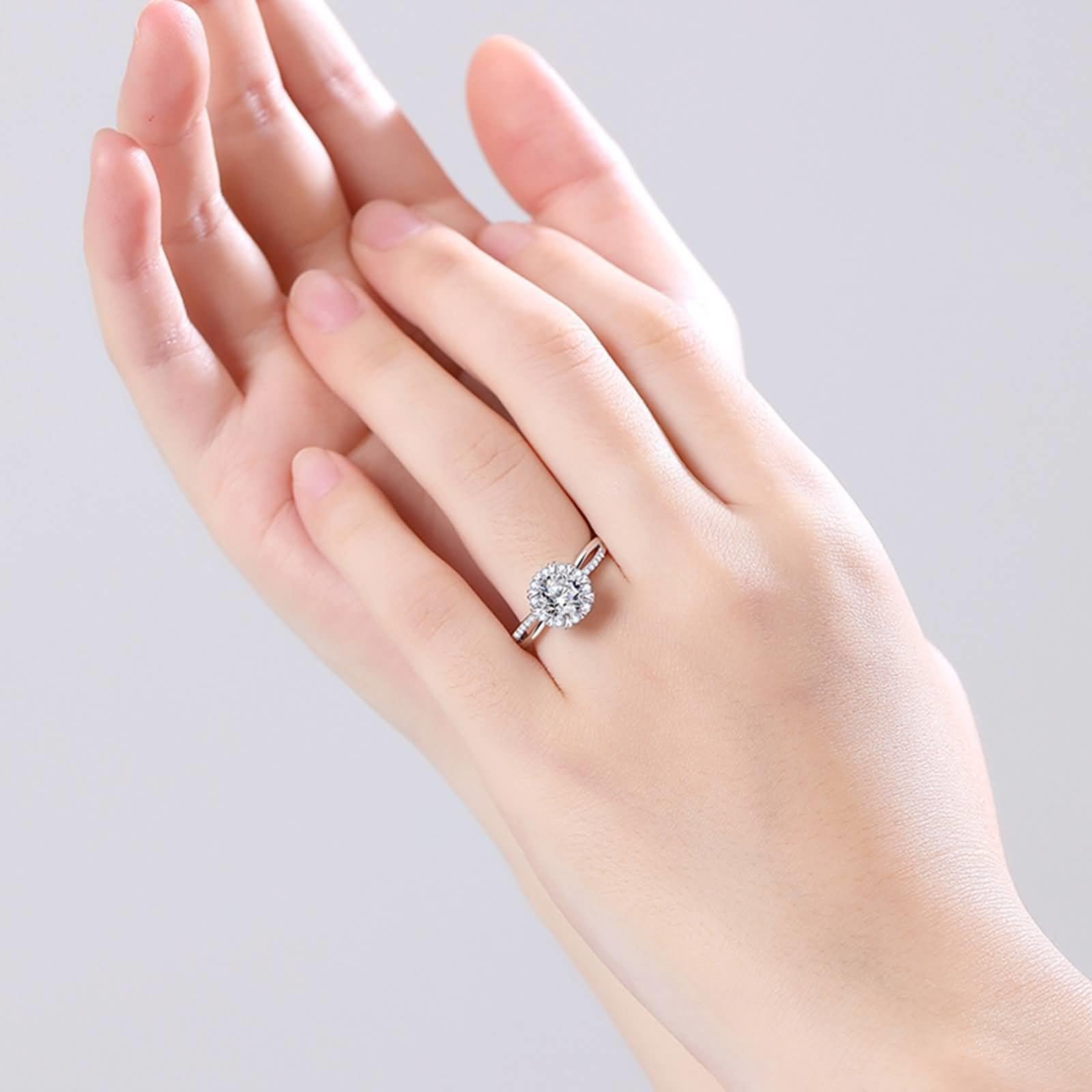 Anillos de compromiso con moissanite de 1 ct, anillo de boda de oro auténtico Halo Moissanite, anillos de boda de oro blanco para mujer