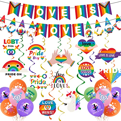 Buscando Pride LGBTQ Decorations Pride Party Bunting Decorations Pride Month Flag Balloons Hanging Swirls Banner Rainbow Gay Flag LGBT Bunting for NHS Bar Parade Pride Decor
