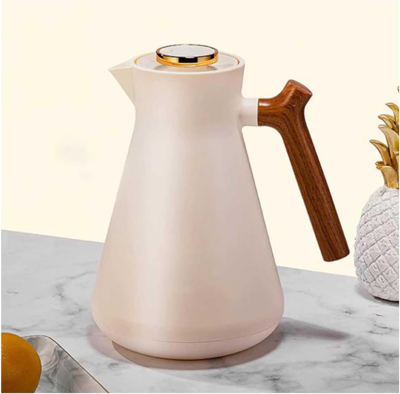 1/1,5 Liter Thermo-kaffeekanne, Vakuum-kaffeekanne Insed Vakuum-kaffeeflasche 24-Stunden-wärmespeicher-vakuumkanne Für Kaffee-Tee, Beige, 1L