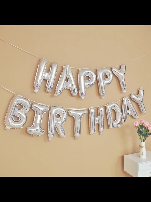 NOZVYCI 'Happy Birthday' Folienballons – 16 Zoll, Silber, 13 Buchstaben, Mit Aufblas-Strohhalm