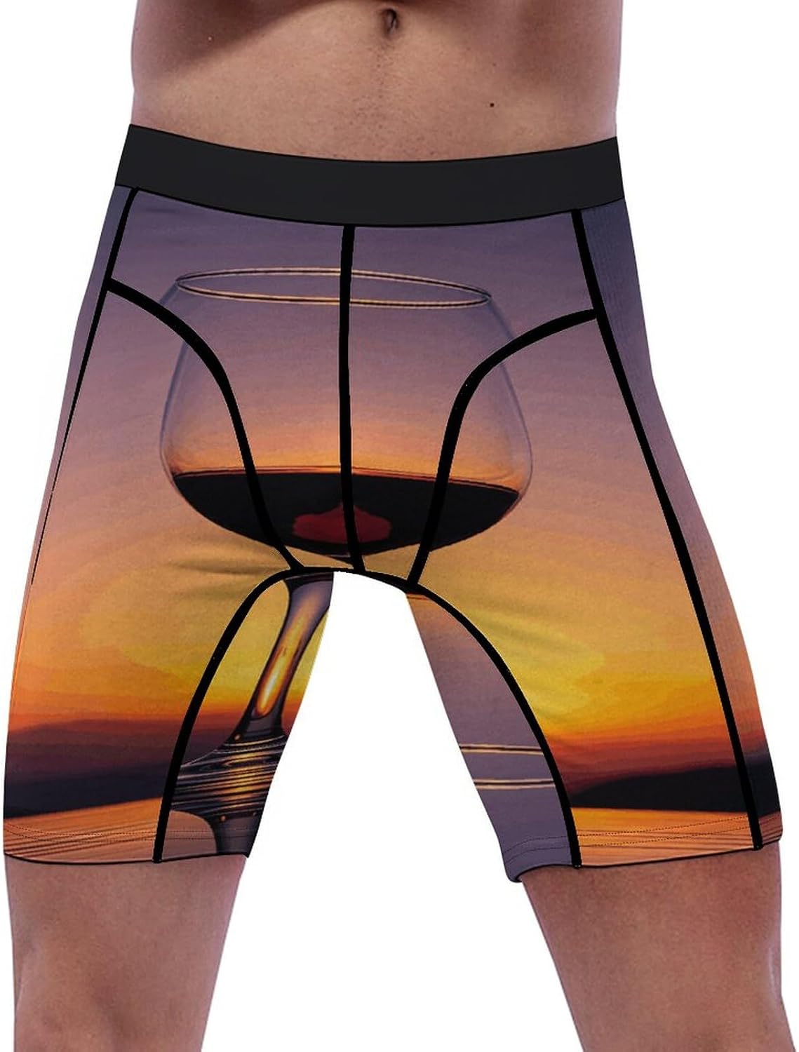 Sunset Wine Glass Compression Shorts Men Spandex Sport Shorts Workout Performance Baselayer Underwear