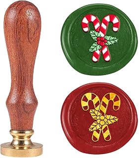 Christmas Cane Wax Sealing Stamp Vintage Crutch Candy Removable Brass Head Wax Stamp Kit with Wooden Handle for Christmas Party Invitations Wine Envelopes Gift Wrapping Cards Decoration